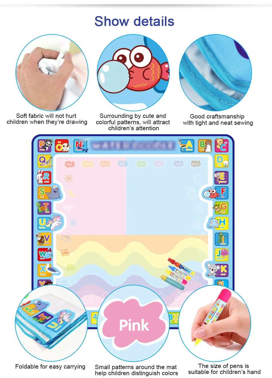 Coolplay Magic Water Drawing Mat Coloring Doodle Mat with Magic Pens Montessori Toys Painting Board Educational Toys for Kids