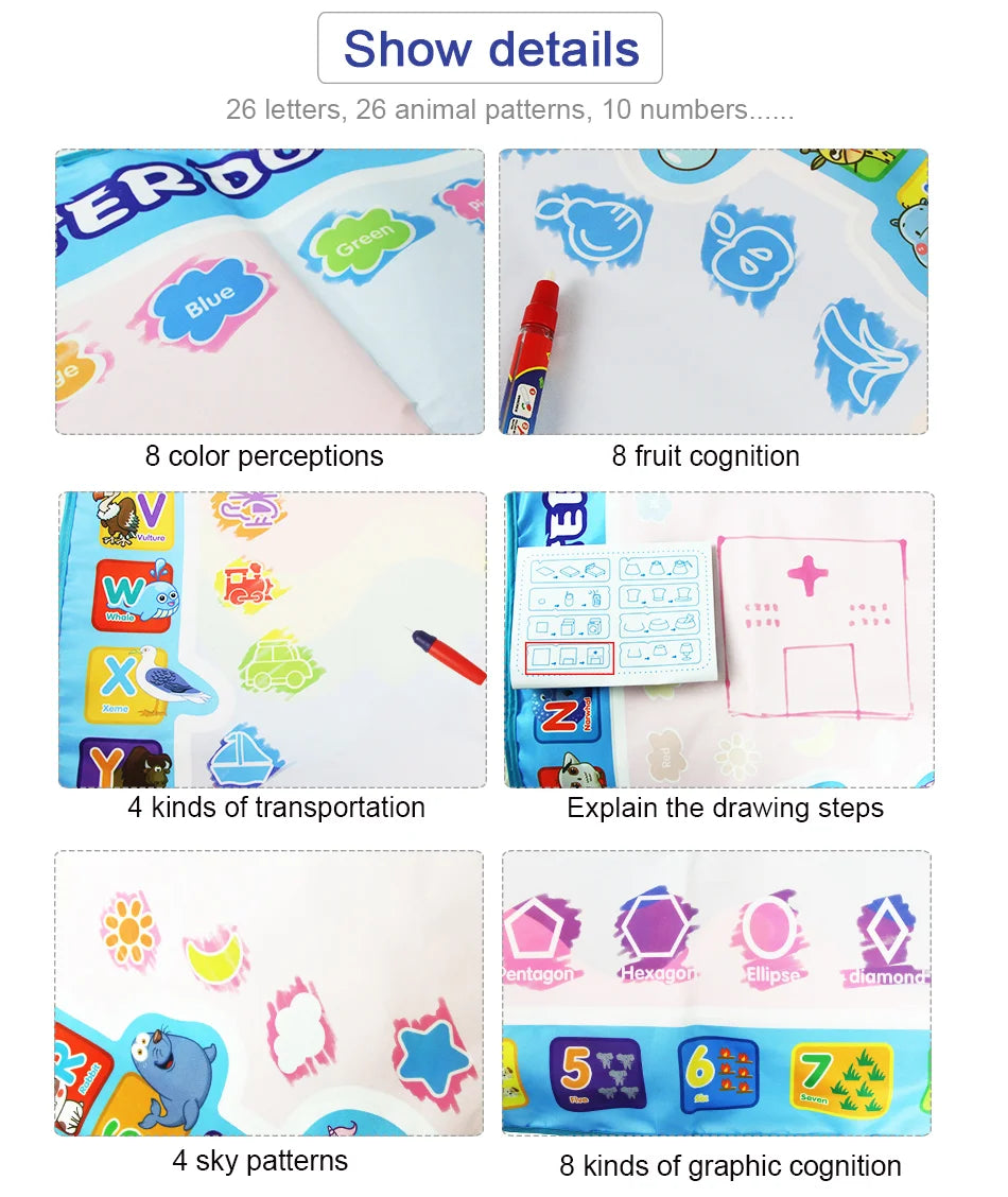 Coolplay Magic Water Drawing Mat Coloring Doodle Mat with Magic Pens Montessori Toys Painting Board Educational Toys for Kids