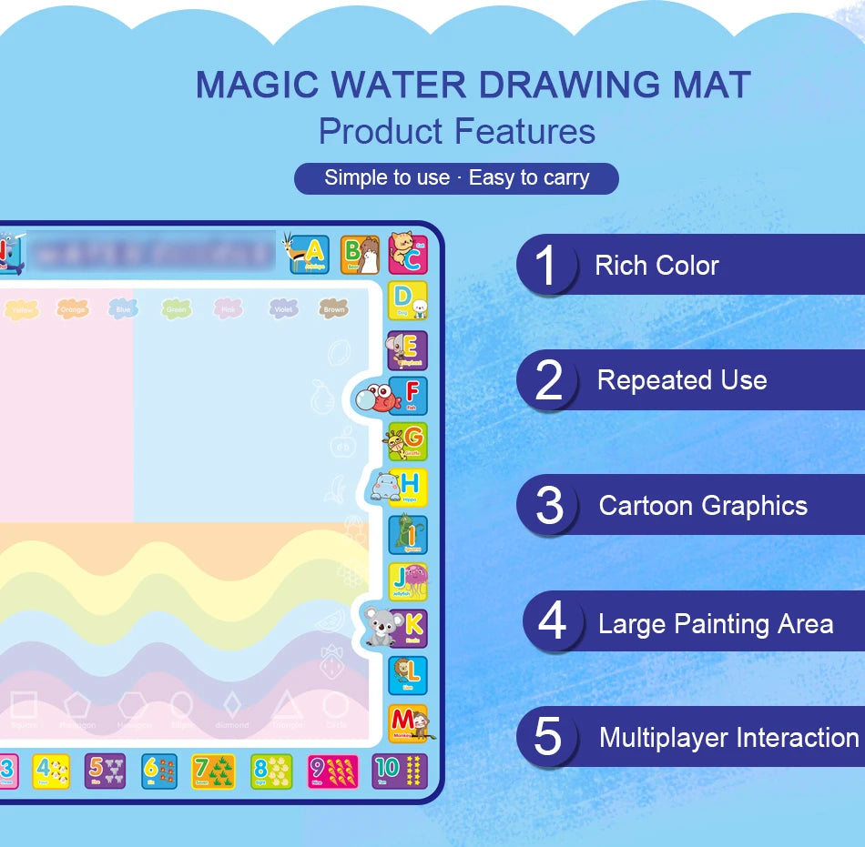 Coolplay Magic Water Drawing Mat Coloring Doodle Mat with Magic Pens Montessori Toys Painting Board Educational Toys for Kids