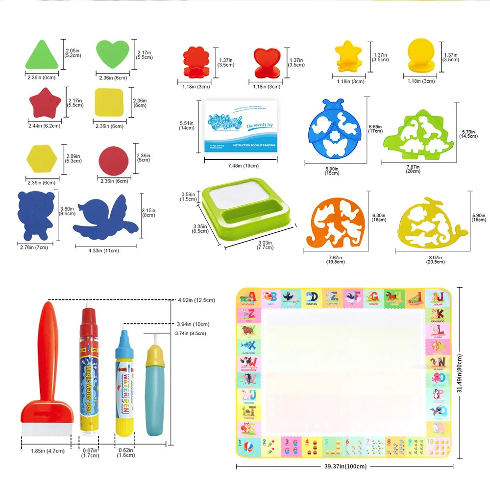 100x80CM Magic Water Drawing Mat Coloring Doodle With Reusable Magic Pens Montessori Painting Board Educational Toys Kids Gifts