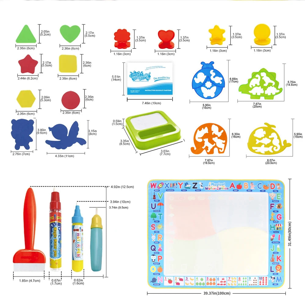 100x80CM Magic Water Drawing Mat Coloring Doodle With Reusable Magic Pens Montessori Painting Board Educational Toys Kids Gifts