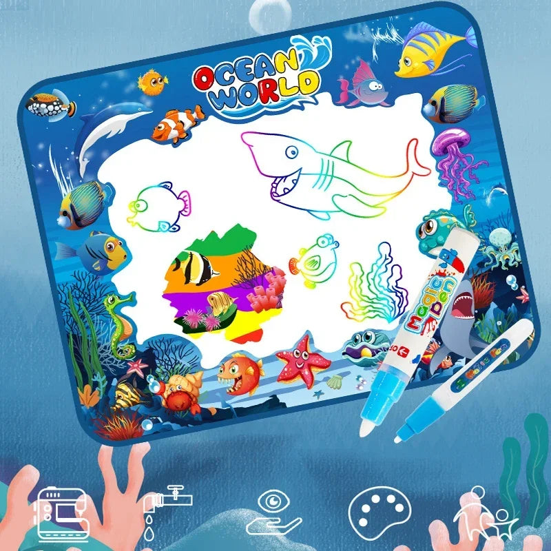 2023 New Arrivals Magic Water Drawing Mat with Fluorescent Pen Painting Board Early Educational Toys Montessori Toys for Kids