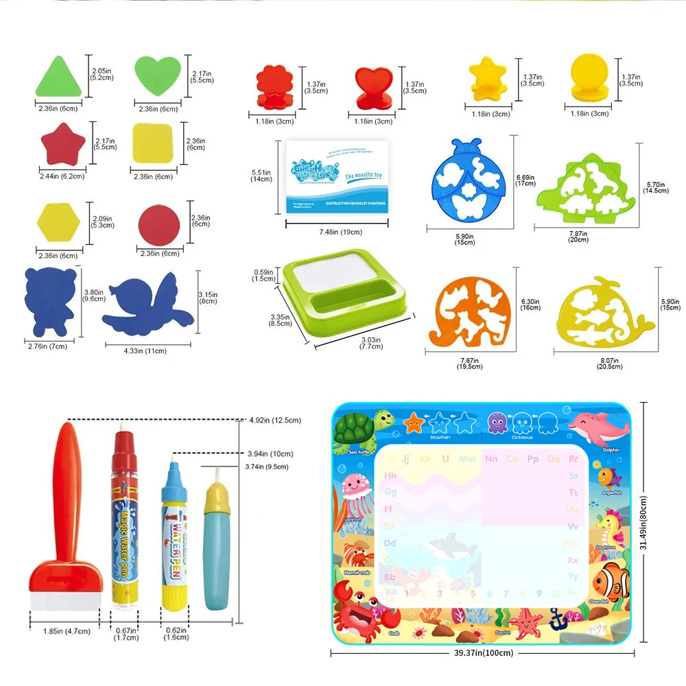 100x80CM Magic Water Drawing Mat Coloring Doodle With Reusable Magic Pens Montessori Painting Board Educational Toys Kids Gifts