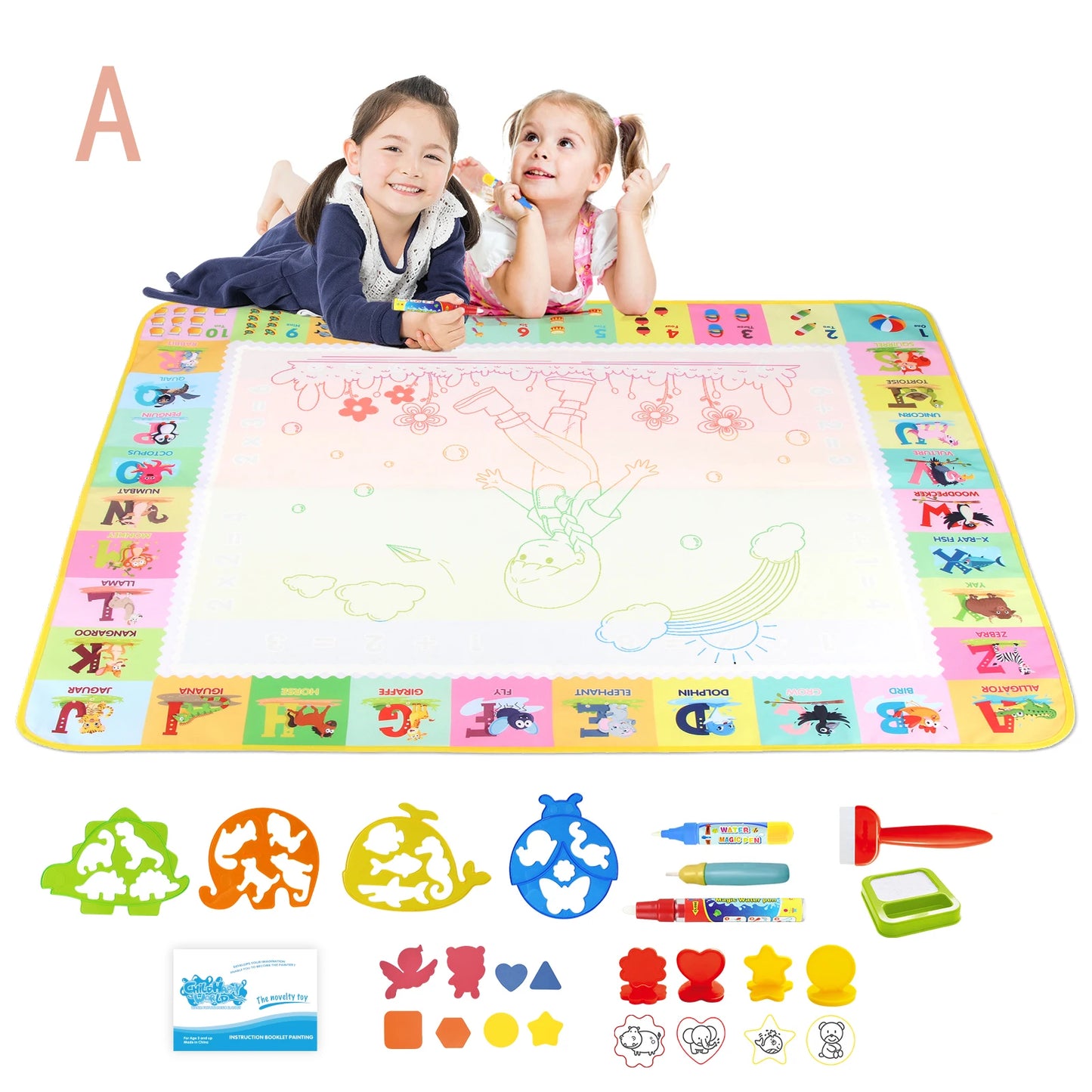 100x80CM Magic Water Drawing Mat Coloring Doodle With Reusable Magic Pens Montessori Painting Board Educational Toys Kids Gifts