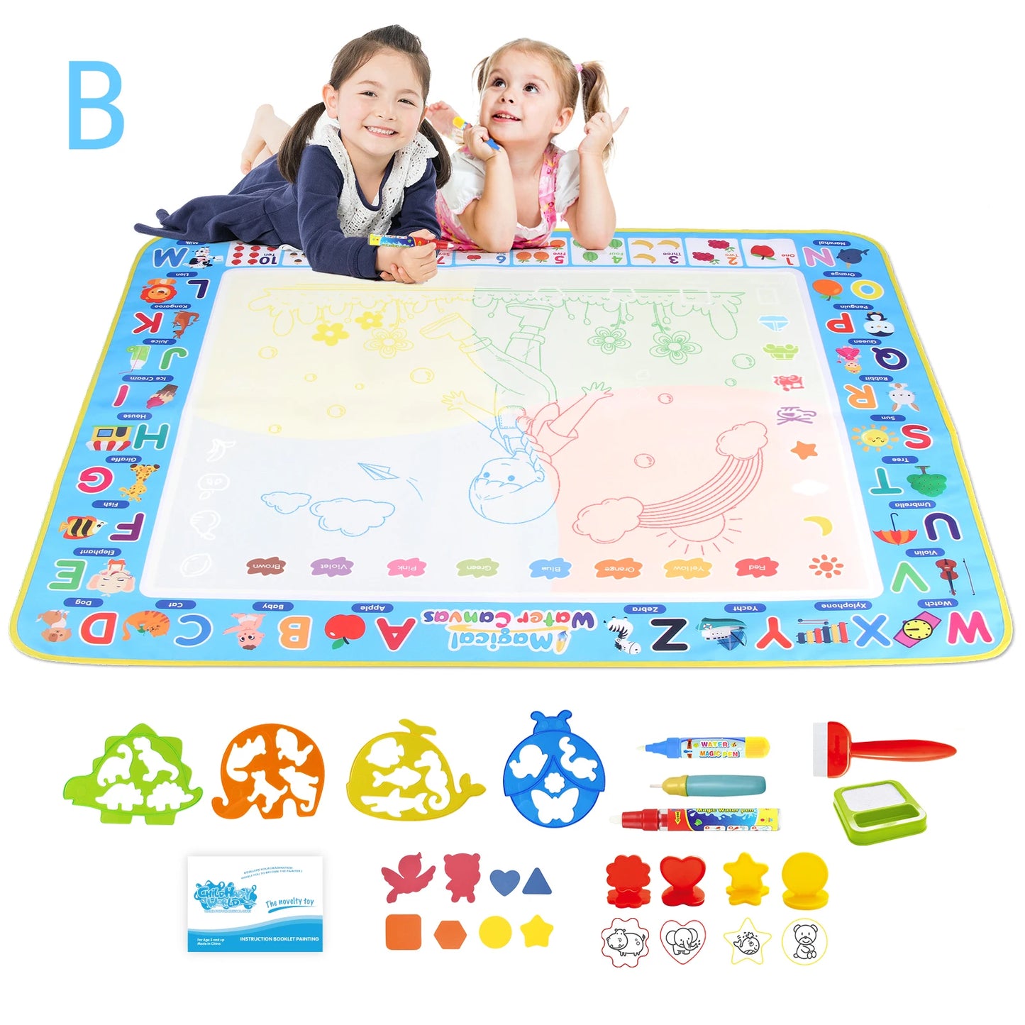 100x80CM Magic Water Drawing Mat Coloring Doodle With Reusable Magic Pens Montessori Painting Board Educational Toys Kids Gifts