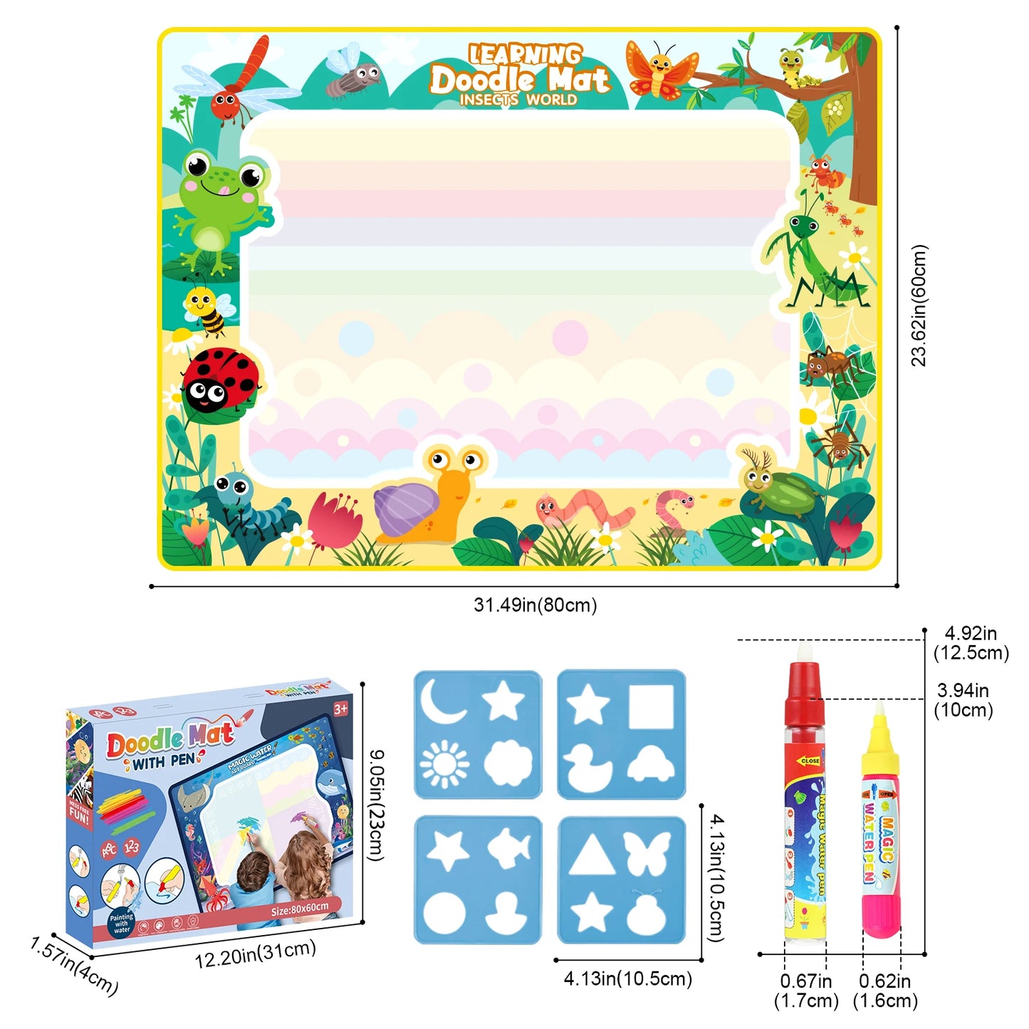 Coolplay Magic Water Drawing Mat Coloring Doodle Mat with Magic Pens Montessori Toys Painting Board Educational Toys for Kids