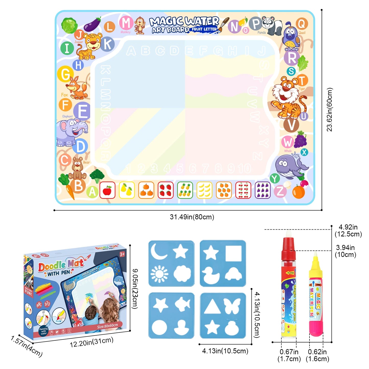 Coolplay Magic Water Drawing Mat Coloring Doodle Mat with Magic Pens Montessori Toys Painting Board Educational Toys for Kids