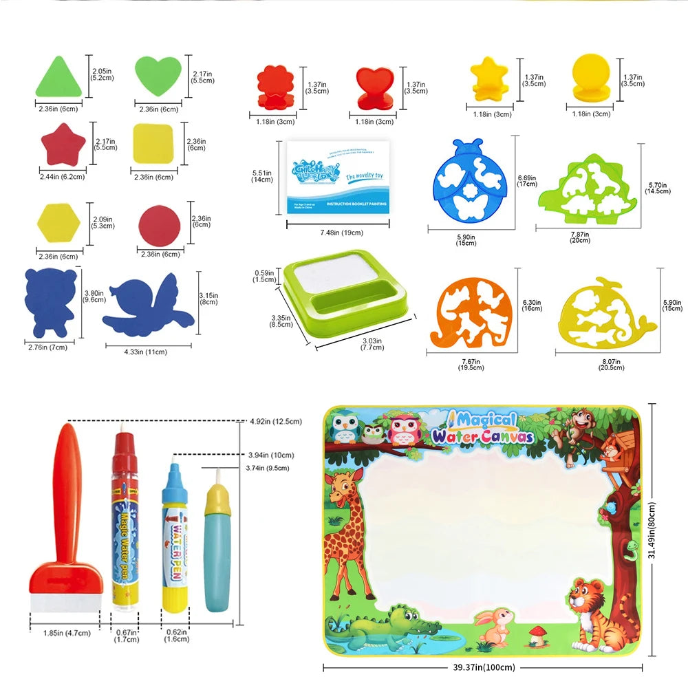 100x80CM Magic Water Drawing Mat Coloring Doodle With Reusable Magic Pens Montessori Painting Board Educational Toys Kids Gifts