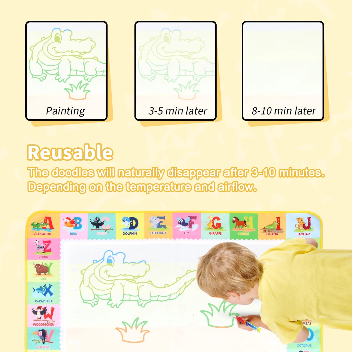 100x80CM Magic Water Drawing Mat Coloring Doodle With Reusable Magic Pens Montessori Painting Board Educational Toys Kids Gifts