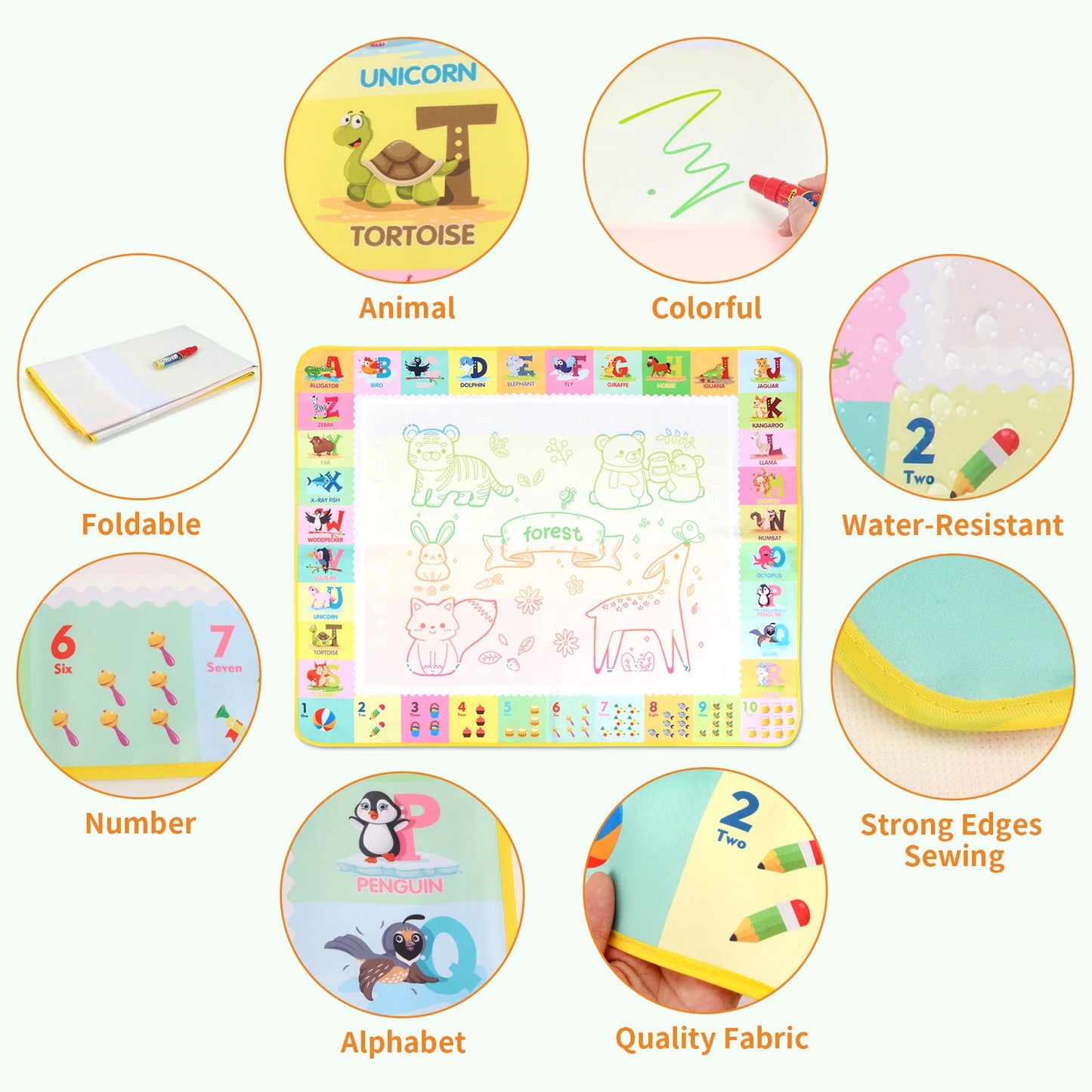 100x80CM Magic Water Drawing Mat Coloring Doodle With Reusable Magic Pens Montessori Painting Board Educational Toys Kids Gifts