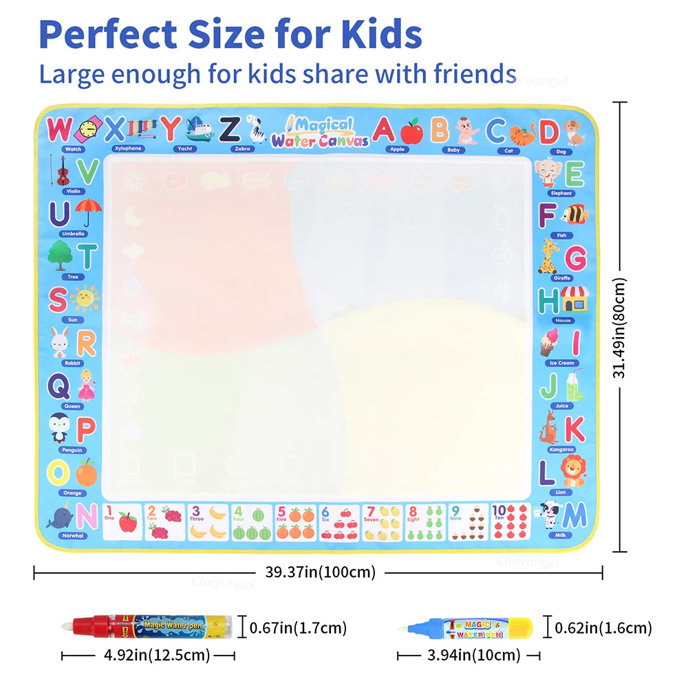 100x80CM Magic Water Drawing Mat with Reusable Magic Pens, Drawing Board Toy for Kids, Doodle Montessori Painting 39X31 Inches